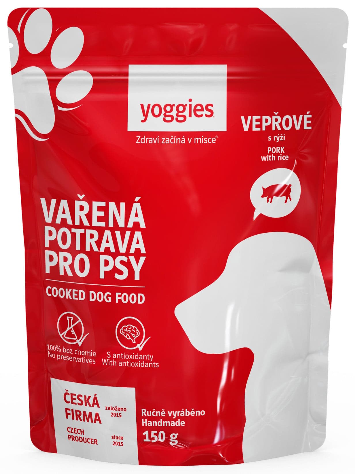 Yoggies Vařená potrava pro psy – vepřové maso s rýží