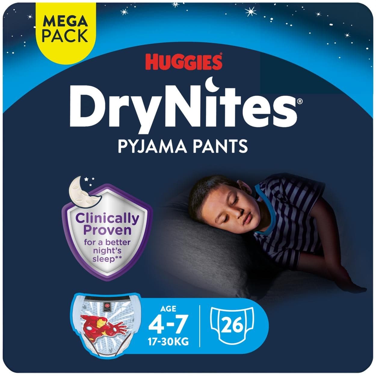Huggies® DryNites jednorázové kalhotky na noc chlapecké M (17–30 kg)