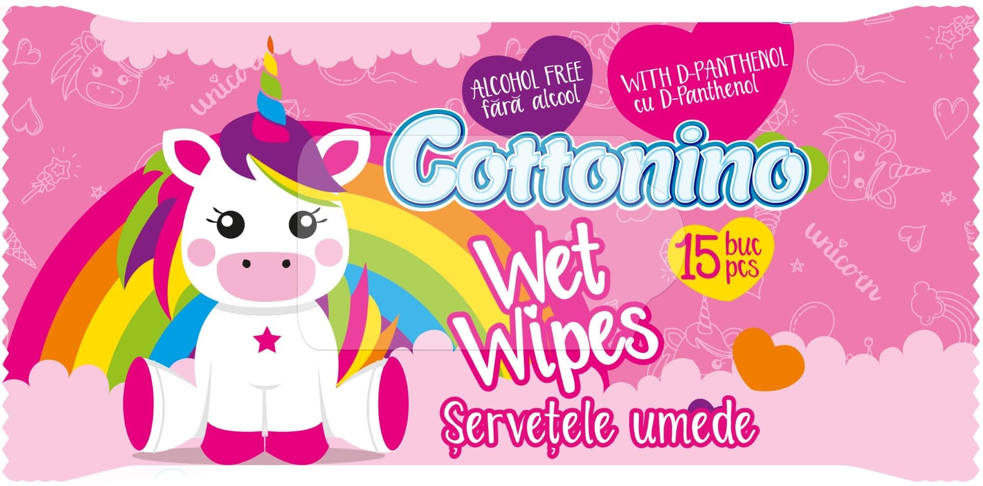 Cottonino Vlhčené ubrousky pro miminka s jednorožcem růžové 15 ks