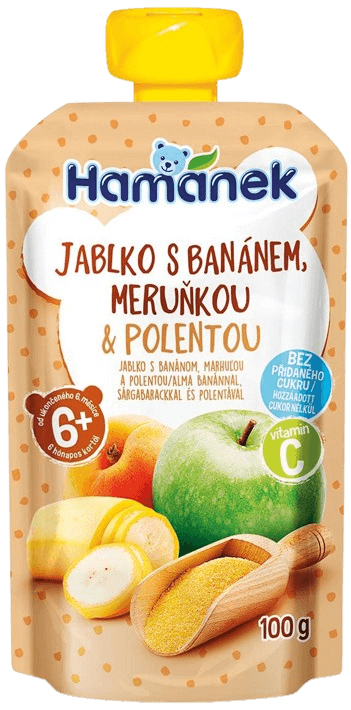 Hamánek Ovocná kapsička jablko, banán, meruňka a polenta 100 g