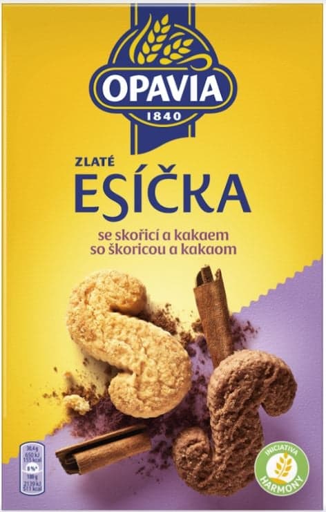 Opavia sušenky Zlaté Esíčka se skořicí a kakaem