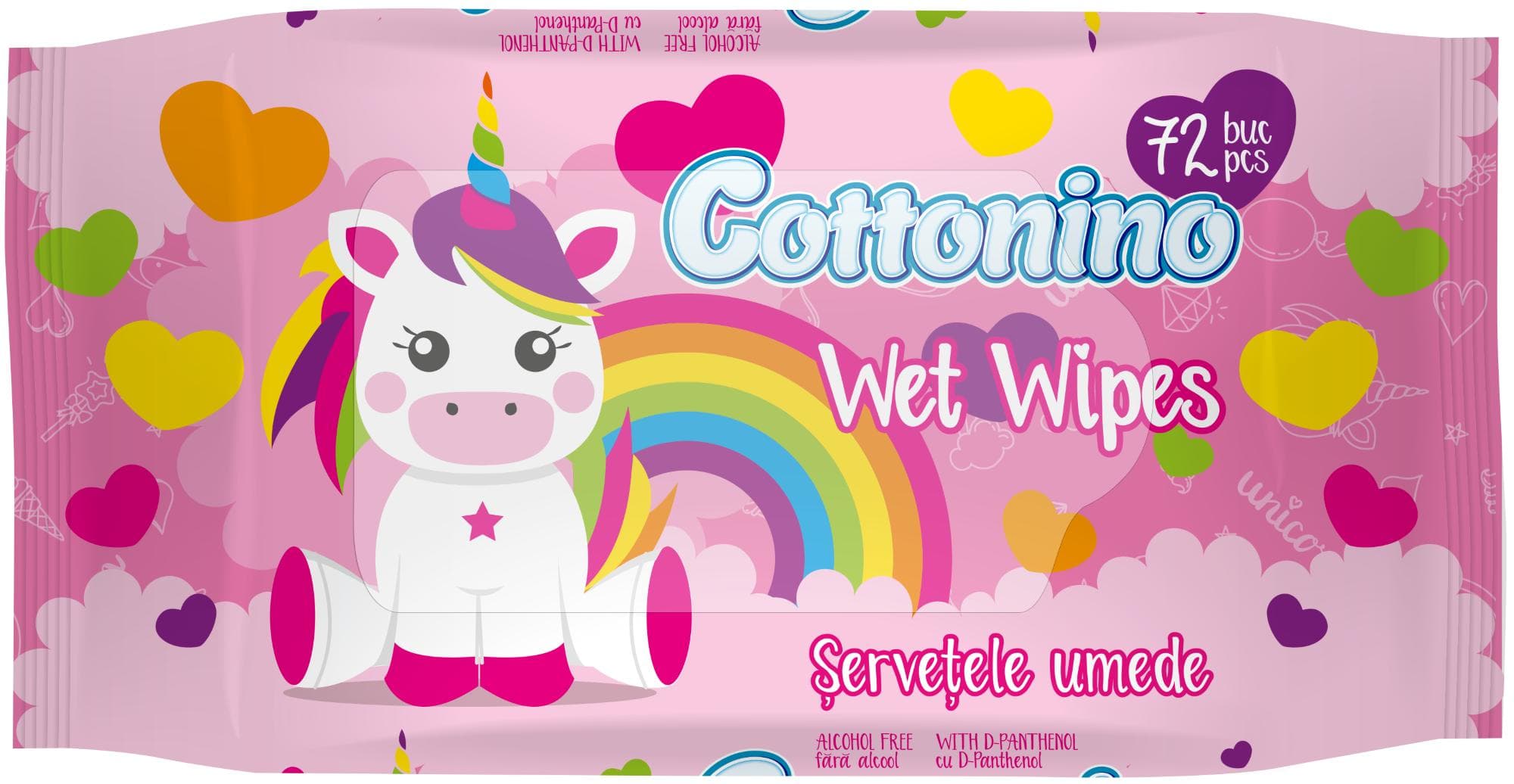 Cottonino Vlhčené ubrousky pro miminka s jednorožcem růžové