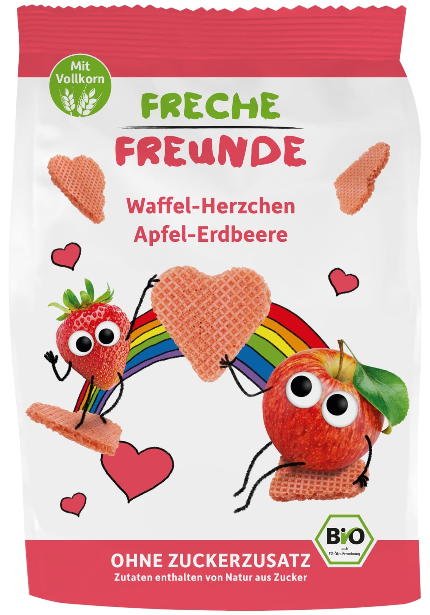 Freche Freunde BIO Waflová srdíčka s jablkem a jahodou