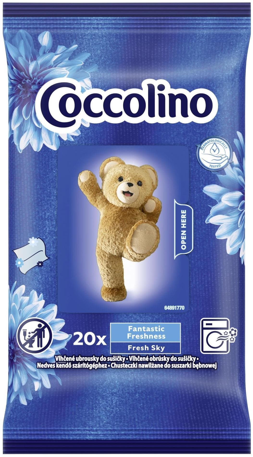 Coccolino Fresh Sky vlhčené ubrousky do sušičky (20×5,6 g)