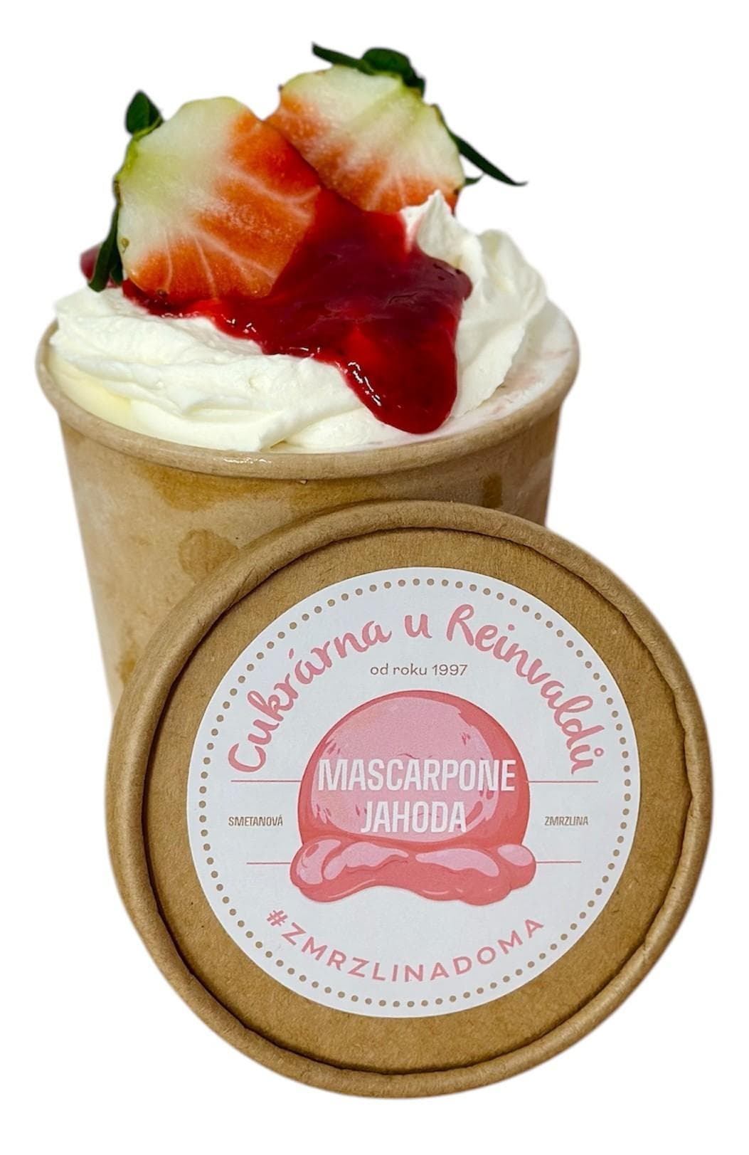 Cukrárna u Reinvaldů Mascarpone a jahoda zmrzlina