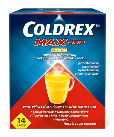 COLDREX MAXGRIP CITRON 1000MG/10MG/40MG Prášek pro perorální roztok v sáčku 14