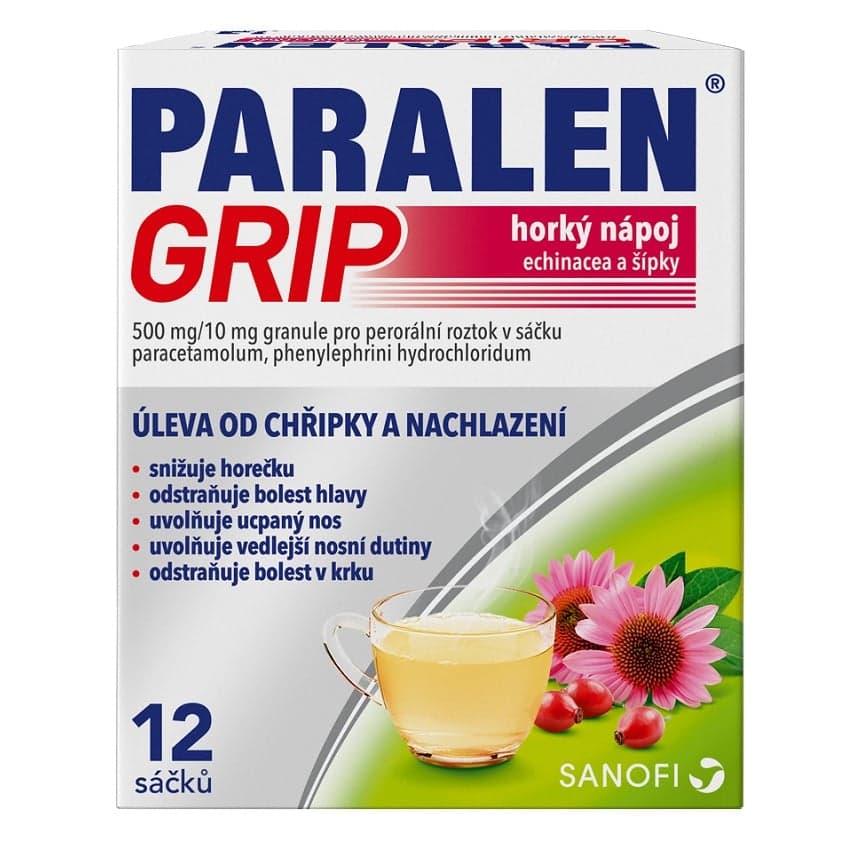 PARALEN GRIP HORKÝ NÁPOJ ECHINACEA A ŠÍPKY 500MG/10MG Granule pro perorální roztok v sáčku 12