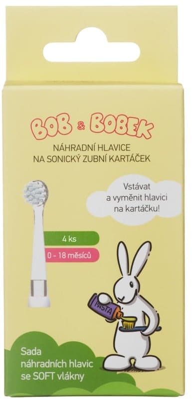 Bob a Bobek Baby náhradní hlavice na sonický zubní kartáček 0–18 měsíců 4 ks