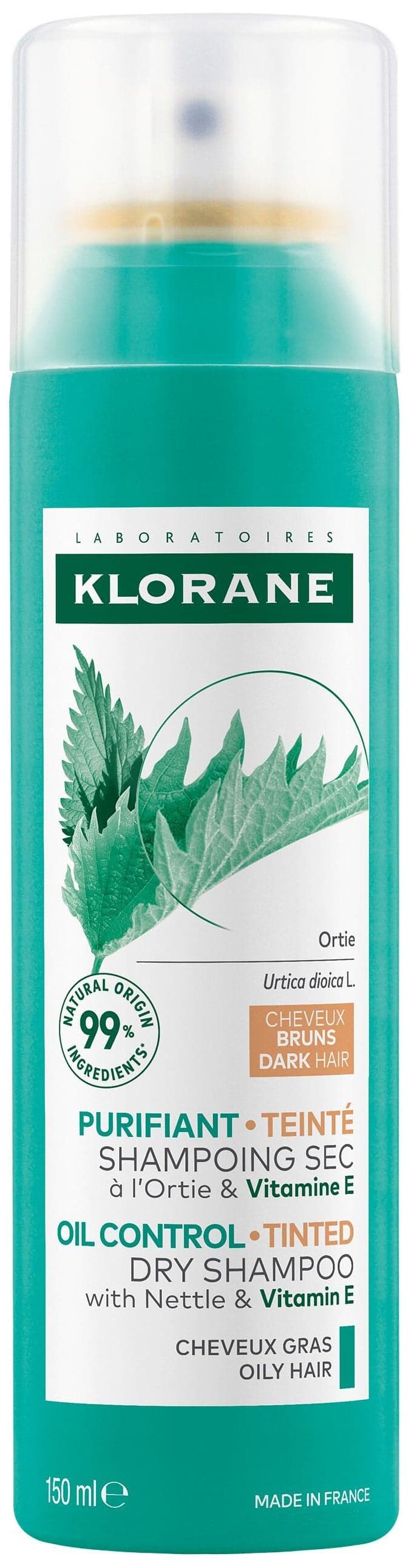 KLORANE Suchý šampon s kopřivou-tmavé vlasy 150ml