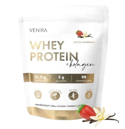 Venira Whey Protein+kolagen vanilka+jahoda 1000g