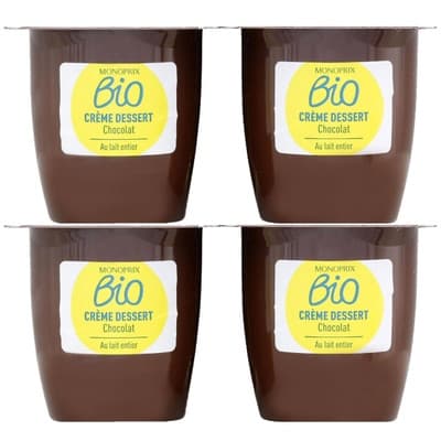 Monoprix Biologique Bio krémový dezert s příchutí čokolády 4x95g