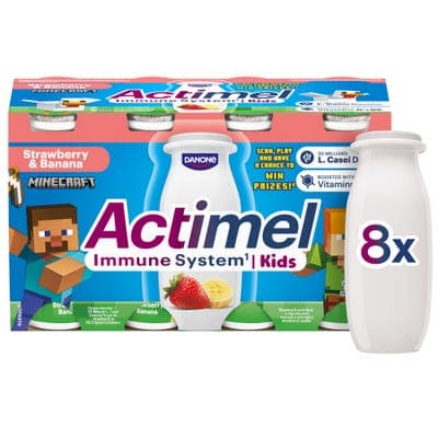 Actimel Kids probiotický jogurtový nápoj s vitamíny jahoda-banán 8x100g