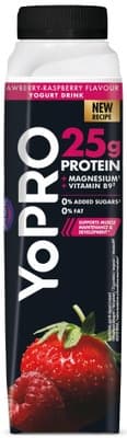 YoPRO Protein jogurtový nápoj s příchutí jahody a maliny