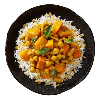 Authentic Dýňové kari s cizrnou, s basmati rýží  a červenou čočkou