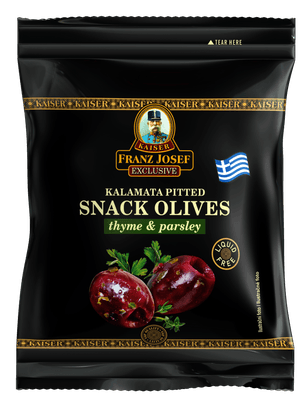 Franz Josef Kaiser Snack Kalamata olivy černé bez pecky s tymiánem a petrželí