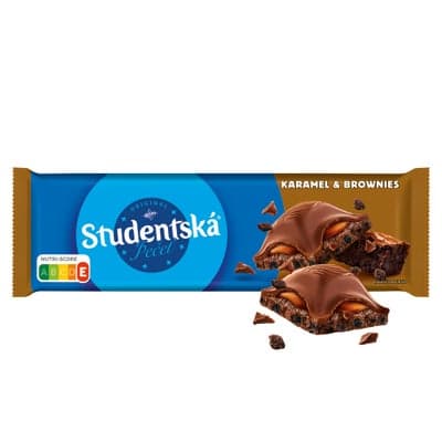 ORION Studentská Pečeť  hořká čokoláda Caramel & Brownies, čokoláda s kakaovou a karamelovou náplní
