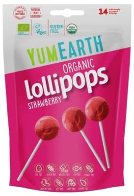 YumEarth BIO Ovocná lízátka s příchutí jahody, 14ks