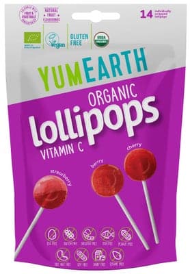 YumEarth BIO Ovocná lízátka s vitamínem C - s příchutí jahody, třešně a lesních plodů