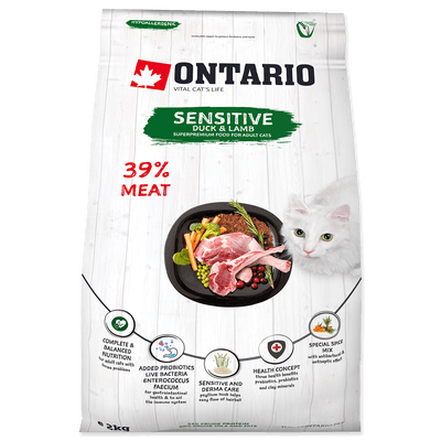 Ontario Sensitive granule pro kočky - kachna a jehněčí
