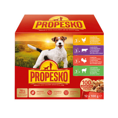 Propesko Kompletní krmivo pro dospělé psy výběr mas 12x100g