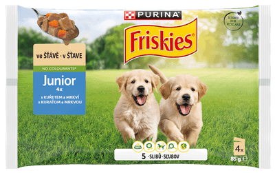Friskies Junior kapsičky pro štěňata, kuře ve šťávě 4x85g
