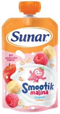 Sunar Smootík dětská kapsička malina, jogurt, ovesné vločky, 12 m+