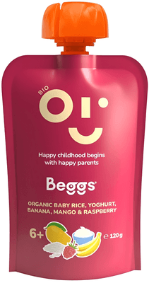 Beggs BIO Dětská rýže s jogurtem, banánem, mangem a malinami