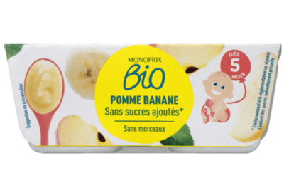 Monoprix Biologique BIO Jablkovo-banánový příkrm bez přidaného cukru, 4x 100 g