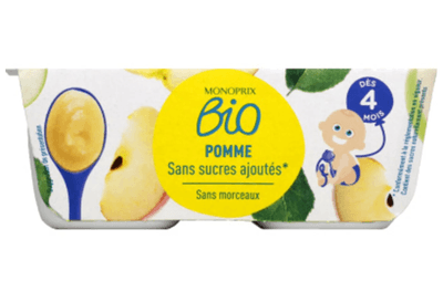 Monoprix Biologique BIO Jablečný příkrm bez přidaného cukru, 4x 100 g