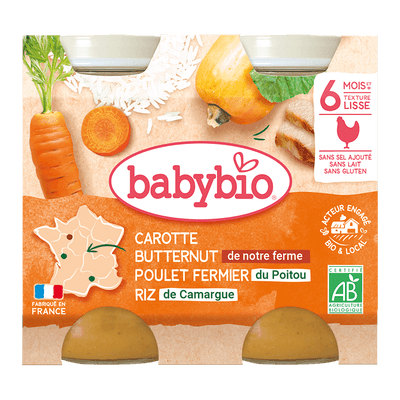 BabyBio BIO Mrkev s máslovou dýní, kuřetem a rýží 2x200g 400.0 g