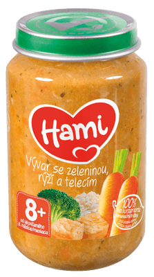 Hami Masozeleninový příkrm Vývar se zeleninou, rýží a telecím, 8m+ 200.0 g