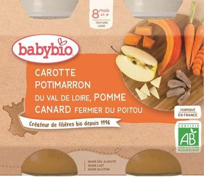 BabyBio BIO Mrkev, dýně a jablka s kachním masem 2x200g