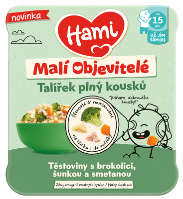 Hami Malí Objevitelé, těstoviny s brokolicí, šunkou a smetanou
