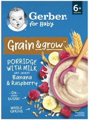 Gerber Natural mléčná kaše pšenično-ovesná malina a banán
