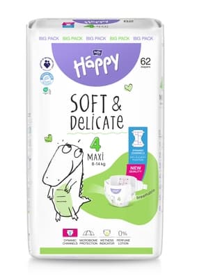 Bella Baby Happy dětské plenky Soft & Delicate vel. 4 (8-14 kg), 62 ks