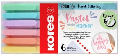 Kores Pastelové popisovače se štětcovým hrotem, 6 barev