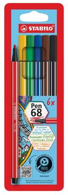 Stabilo Prémiový vláknový fix - Pen 68 - 6 ks sada - 6 různých barev
