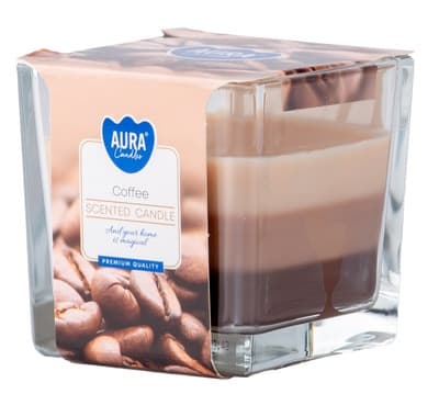 Vonná svíčka ve skle Coffee, tříbarevná, hranol
