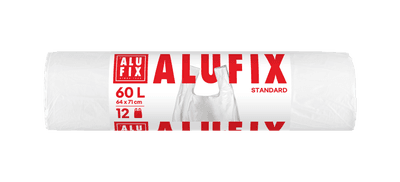 Alufix Pytle na odpadky zavazovací 60 l, 12 ks, 13 µm, 71 + 16 x 64 cm, HDPE, bílé