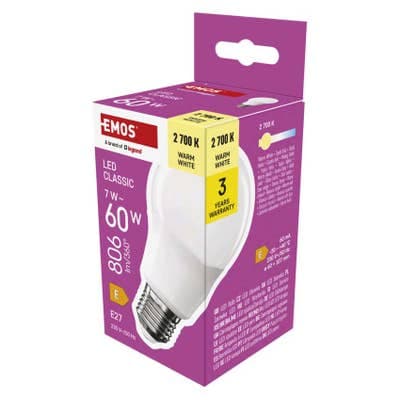 Emos EMOS LED žárovka Classic A60 / E27 / 7 W (60 W) / 806 lm / teplá bílá