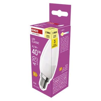 Emos LED žárovka Classic svíčka / E14 / 4,2 W (40 W) / 470 lm / teplá bílá