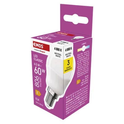 Emos LED žárovka Classic Mini Globe / E14 / 6,5 W (60 W) / 806 lm / neutrální bílá