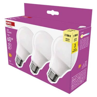 Emos LED žárovka Classic A60 / E27 / 7 W  (60 W) / 806 lm / teplá bílá