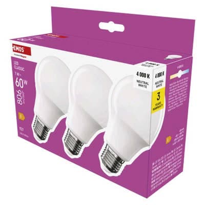 Emos LED žárovka Classic A60 / E27 / 7 W  (60 W) / 806 lm / neutrální bílá