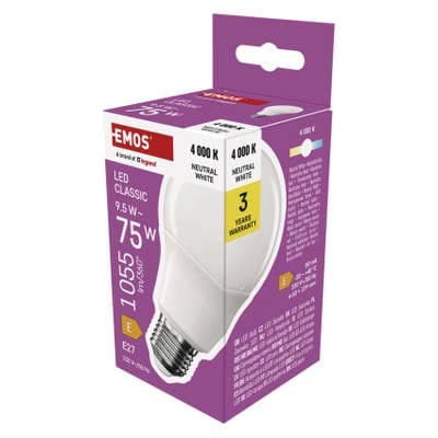 Emos LED žárovka Classic A60 / E27 / 9,5 W (75 W) / 1055 lm / Neutrální bílá