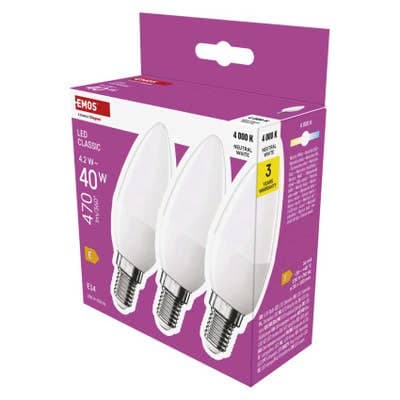 Emos LED žárovka Classic svíčka / E14 / 4,2 W (40 W) / 470 lm / neutrální bílá