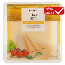 Edam 30% polotvrdý polotučný sýr plátky 100g