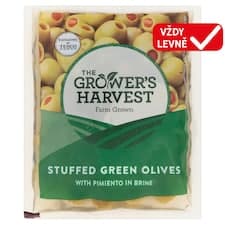 The Grower's Harvest Zelené olivy plněné paprikovou pastou ve slaném nálevu 195g
