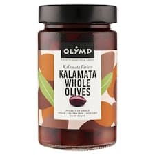 Olymp Olivy odrůdy kalamata s peckou ve slaném nálevu 320g