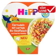 HiPP Bio vaječné nudle se zeleninou a paprikou a bio hovězím masem 250g